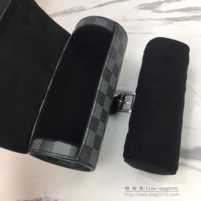 路易威登LV腕表盒 頂級原單 Eclipse Monogram帆布 3枚裝 腕表盒 皮質系帶 銀色金屬搭扣 套盒  ydh2662